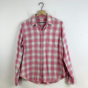Faherty Flannel Plaid Button Down Shirt Organic Cotton Size Large